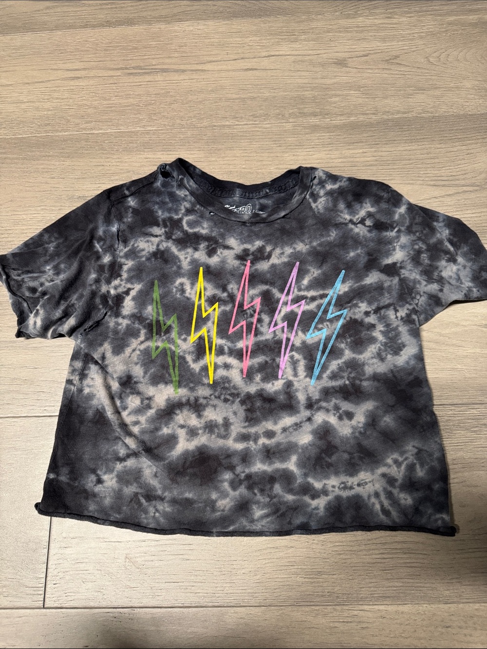 Original Retro Brand Black Tie-Dye Tee with Neon Lightning Bolts